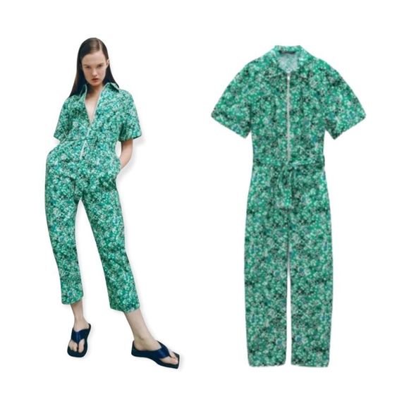 Zara Pants - Zara Green Grandma Floral Jumpsuit